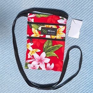 Hawaiian Passport Holder Crossbody Red Pink Floral New